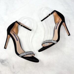 Stuart Weitzman Nudist Nudistsong Crystal Rhinestone Suede Sandal Heels Black 8